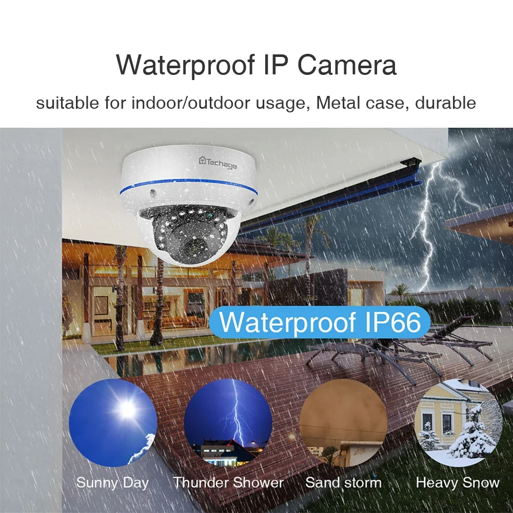 Techage Outdoor 4Mp Sistema de câmera de segurança Poe 16Ch Dome Câmeras 4Mp Vigilância 16Ch Nvr Kit