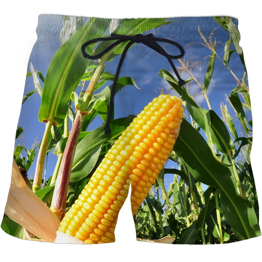 Summer Funny Corn Hawaiian Beach Shorts Maize 3D Print Men Casual Surfing Board Shorts Oversized Swimwear Trunks Kids Clothing