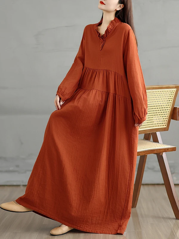 

Retro Scenic Cotton Linen Long Knee-Length Dr Simple Loose A-Line Skirt Ci Walk Suitable for Autumn Season Ladies