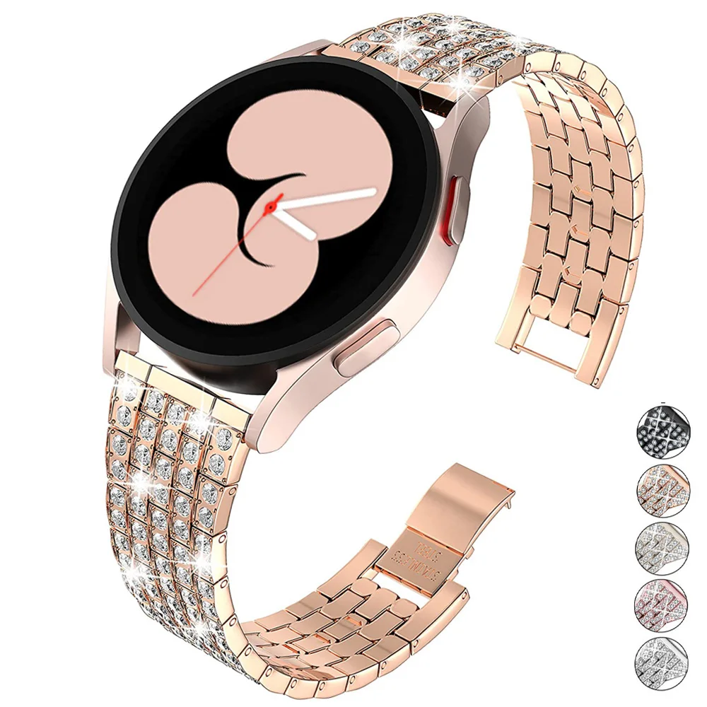 Pasek 20 mm 22 mm do zegarka Samsung Galaxy Watch 7/6/5/pro/4/Classic/3/active 2 Gear s3 Metalowa bransoletka z diamentami Pasek Huawei GT/2/3 pro 4