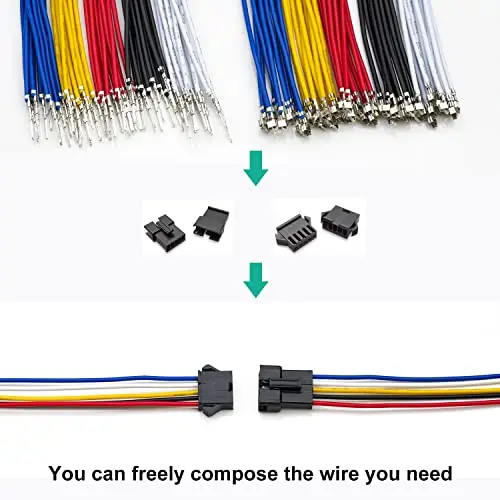 JST-SM 2.54mm Pitch Male & Female Connector with 22AWG Pre-Crimped Single Wire, 2-6 Pin SM 2.54mm Male & Female
