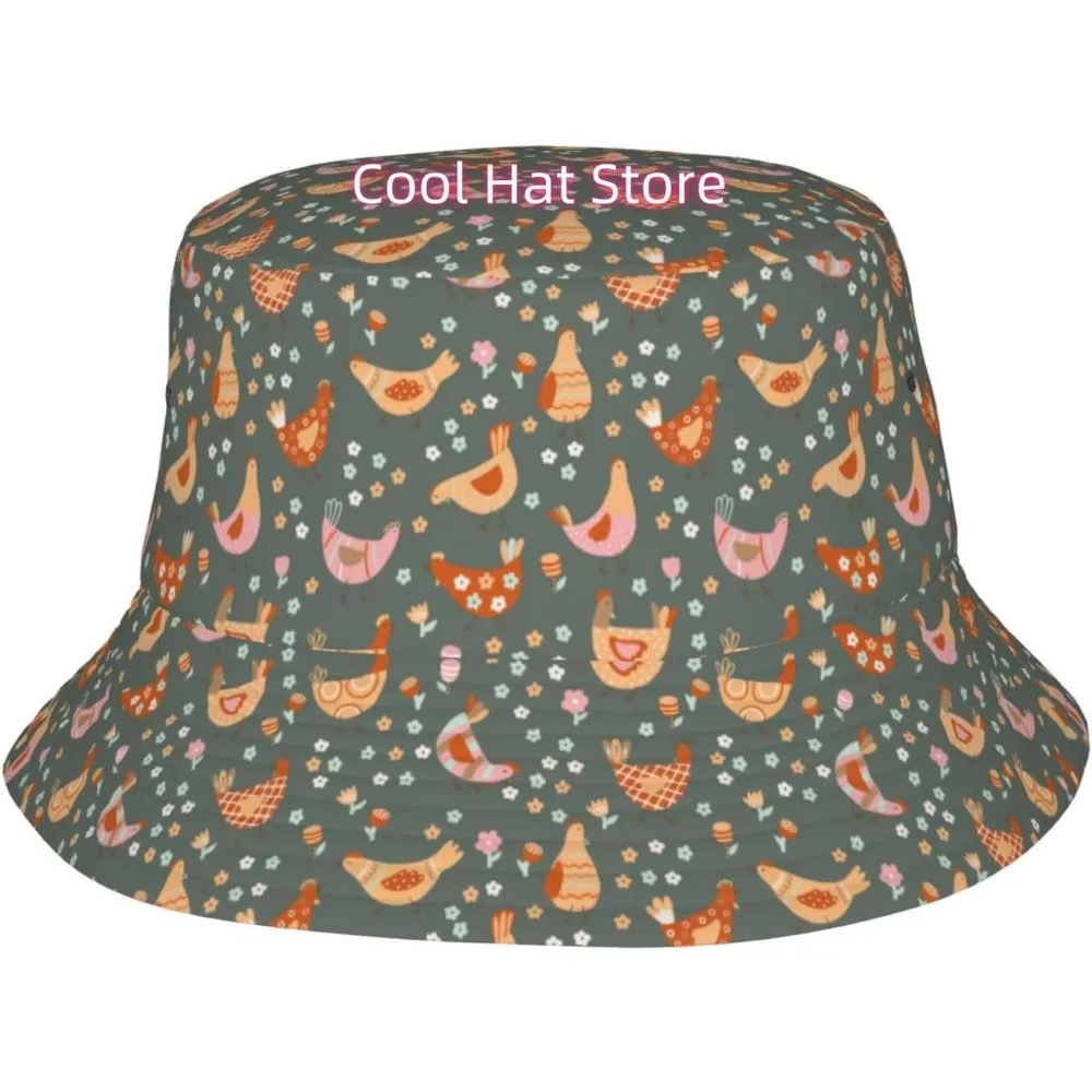 

Chicken Cartoon Flowers Cute Bucket Hat Summer Beach Travel Sun Hat Packable Fisherman Cap for Men Women