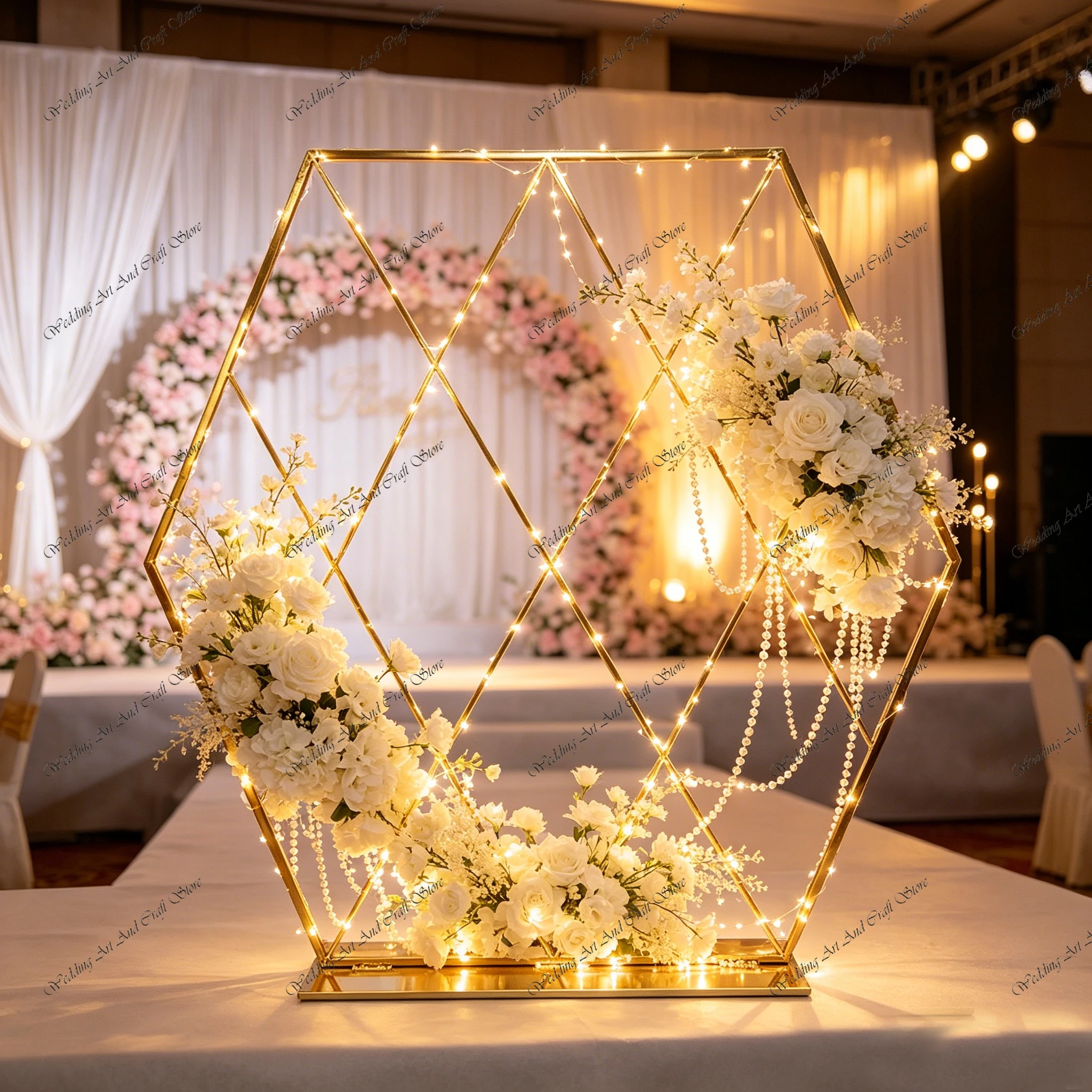 1pc f30 2M Gold Metal Hexagon Background Gold Stainless Steel Decoration Event Backdrop for Wedding Stage Decoration ivy1089