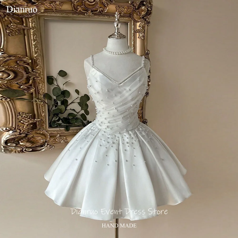 Dianruo Satin Puffy Mini Wedding Dress Pearl Spaghetti Straps A Line платье на выпускной Pleated Dress Party Dresses Customized