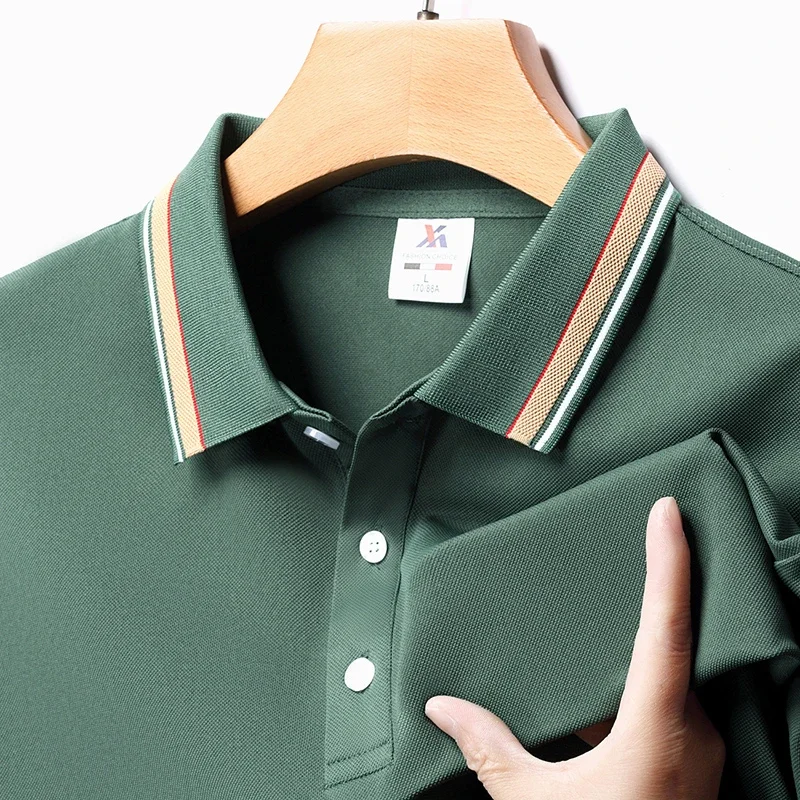 Herrenmode solide kurz ärmel ige gestreifte Revers Polos hirt Sommer atmungsaktives bequemes Top