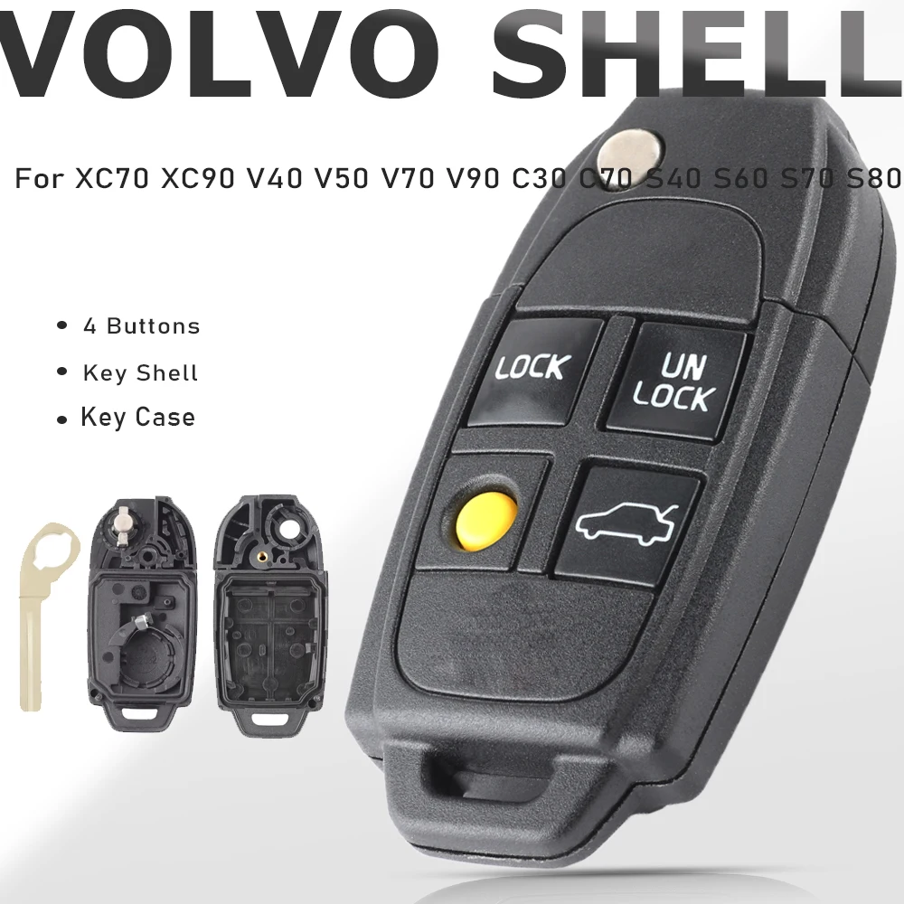 

KEYECU 4 Buttons Flip Remote Key Shell Fob for VOLVO Volvo XC70 XC90 V40 V50 V70 V90 C30 C70 S40 S60 S70 S80 1998-2004