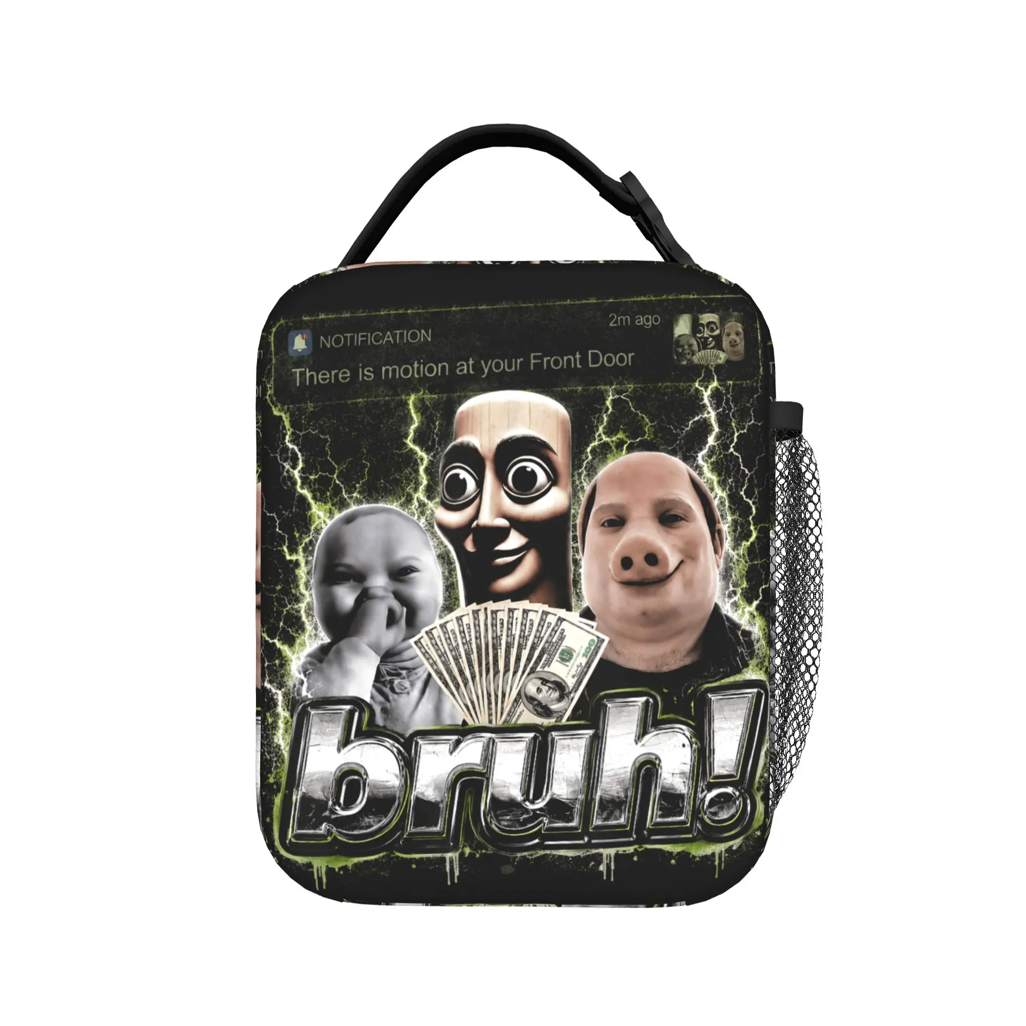 Motion At Your Front Door Tung Sahur John Pork Ai Baby Meme Lunch Bag Vintage Lunch Box Outdoor Picnic Thermal Tote Handbags