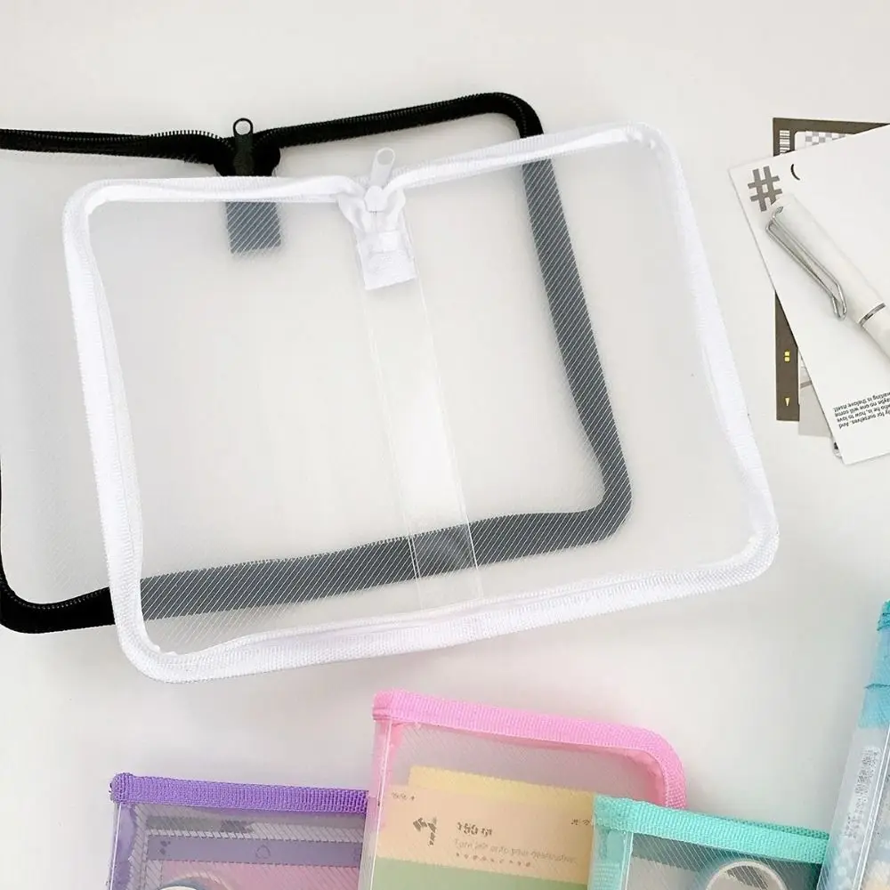 Simple A6 Diagonal PP Zipper Bag Mini Transparent File Sorting Bag with Zipper Storage Bag Student Collect