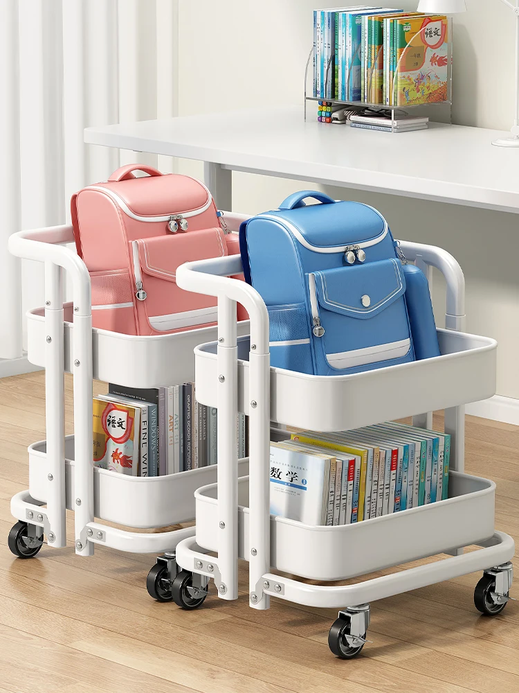 School bag shelf, book removable small push, storage under the table, bookshelf with wheels on the floor