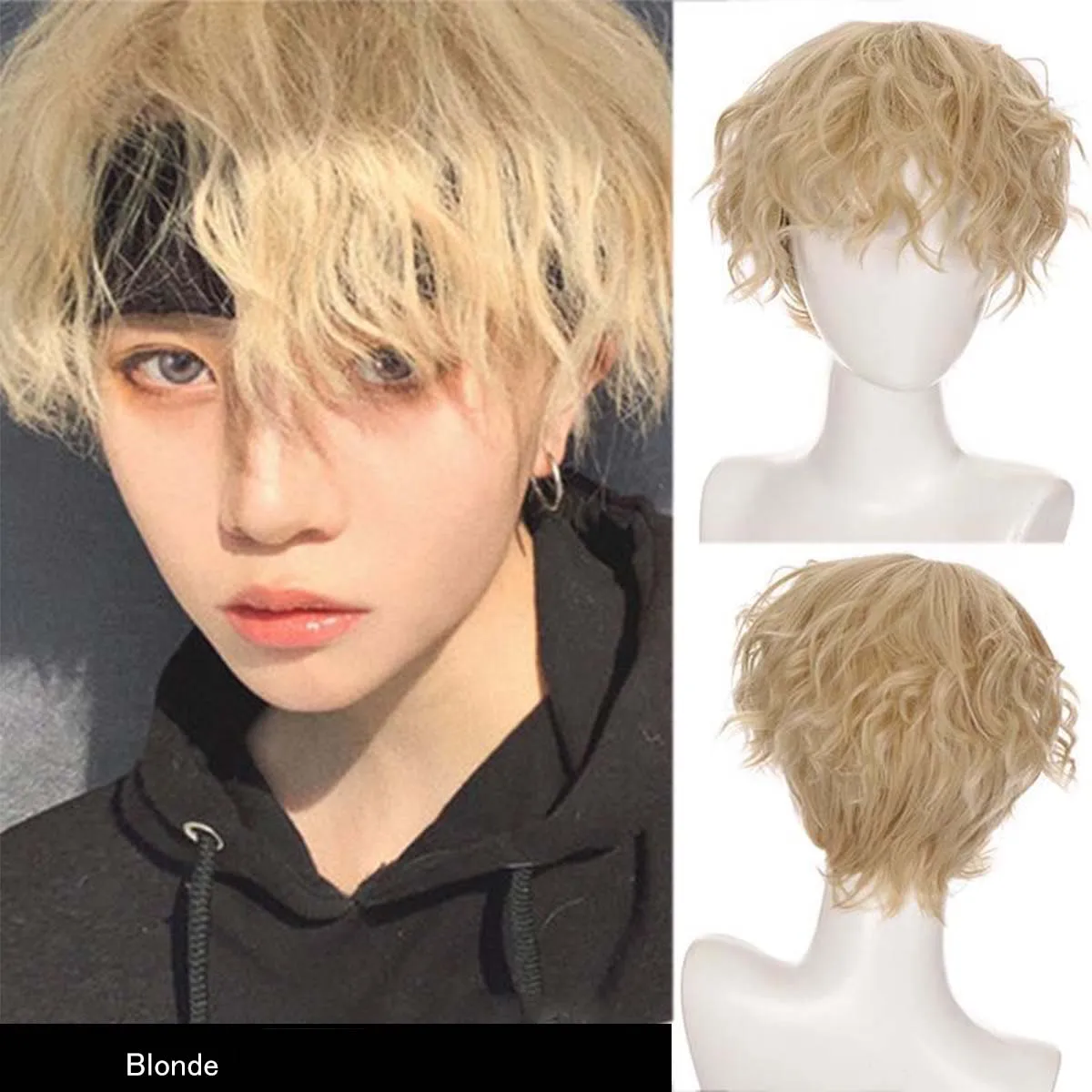 Synthetic Short Wig Black Blonde Brown False Hair Cosplay Anime Costume Party Wigs for Man High Temperature Fiber