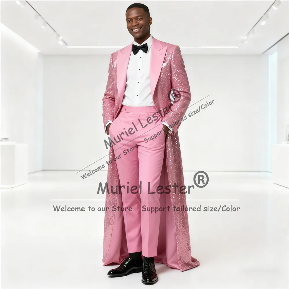 Male Fashion Sequins Suit Attire 2 Pieces Sets Single Breasted Prom Blazers Long Customized Groom Banquet Wedding Tuxedos Outfit