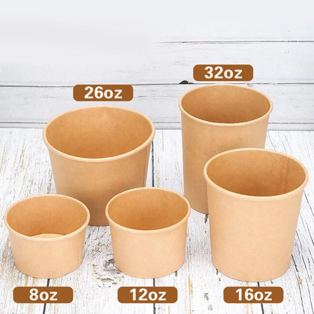 

50 шт., 12 унций, утолщенные маслостойкие чашки для супа из крафт-бумаги, одноразовые контейнеры для десерта, морозильная камера для хранения, хлопьев мороженого