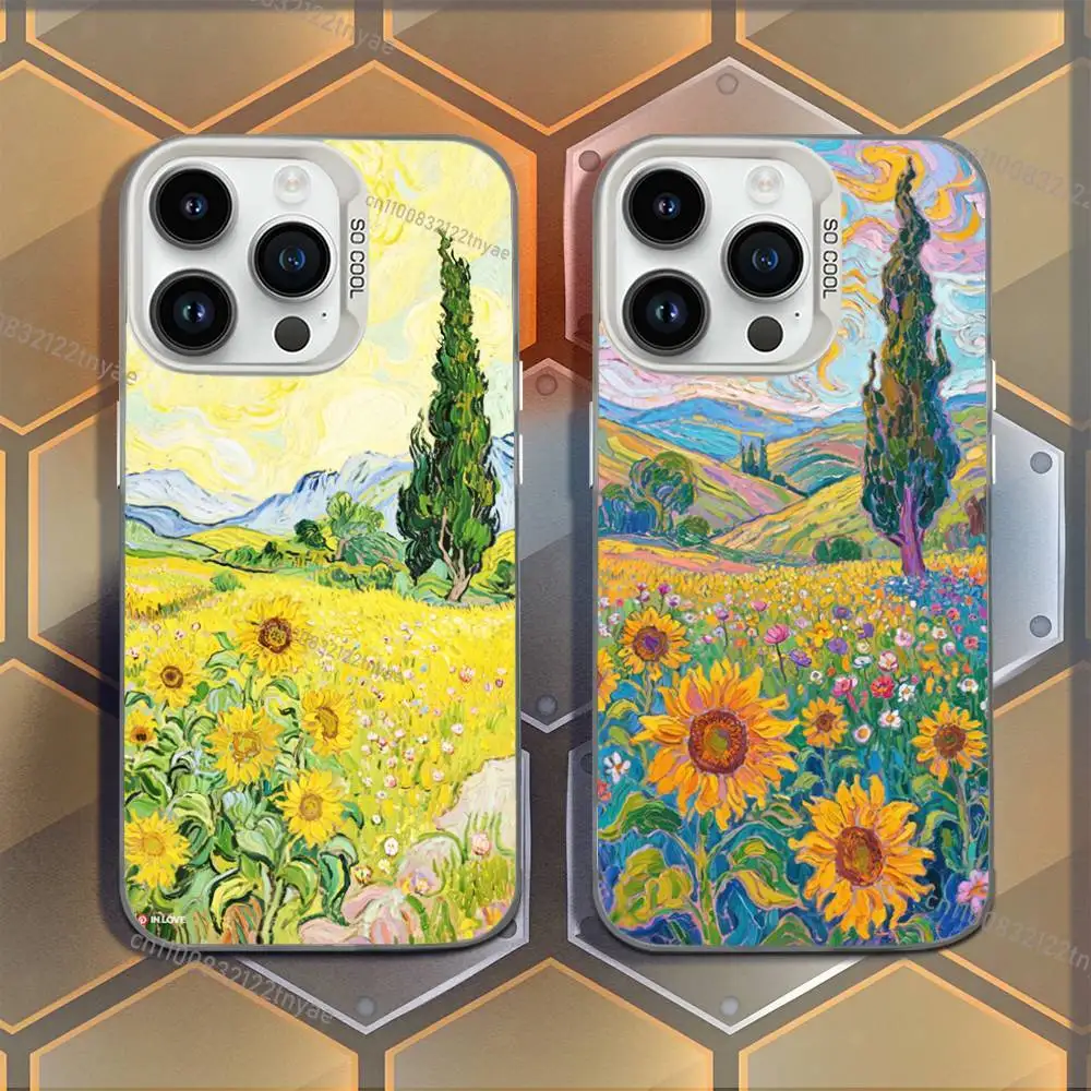 

Van Gogh Starry Sunflowers Phone Case For iPhone 17,16,15,14,13,12,11,Mini,Pro,E,MAX White Candy Matte Shockproof Cover