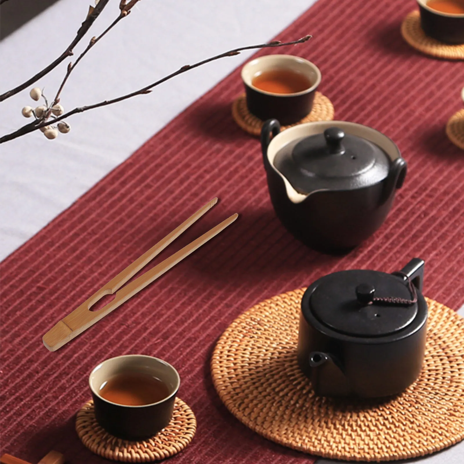 

1pc Bamboo Tea Ceremony Tong Eco-Friendly Food Tong Non-Slip Handle Kitchen Cooking Supply For Tea Vegetables Ice Cake Bread Bbq