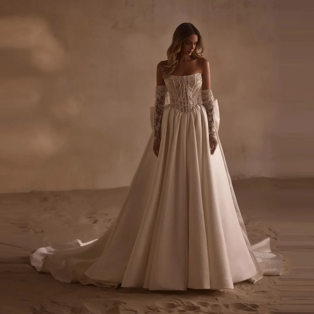 

2026 Modern A-Line Women Wedding Dresses Elegant Lace Appliques Bridal Gowns Banquet Vestido De Novias Without Gloves Customized