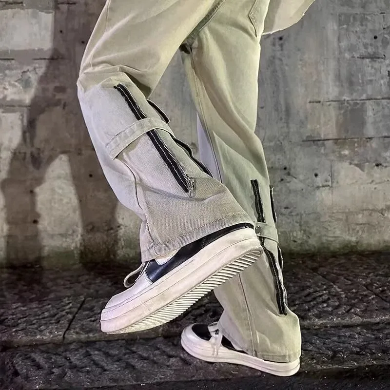 Mens Jeans Harajuku Autumn Yellow Mud Denim Pants American High Street Vintage Washed Zipper Straight Casual Trousers Streetwear