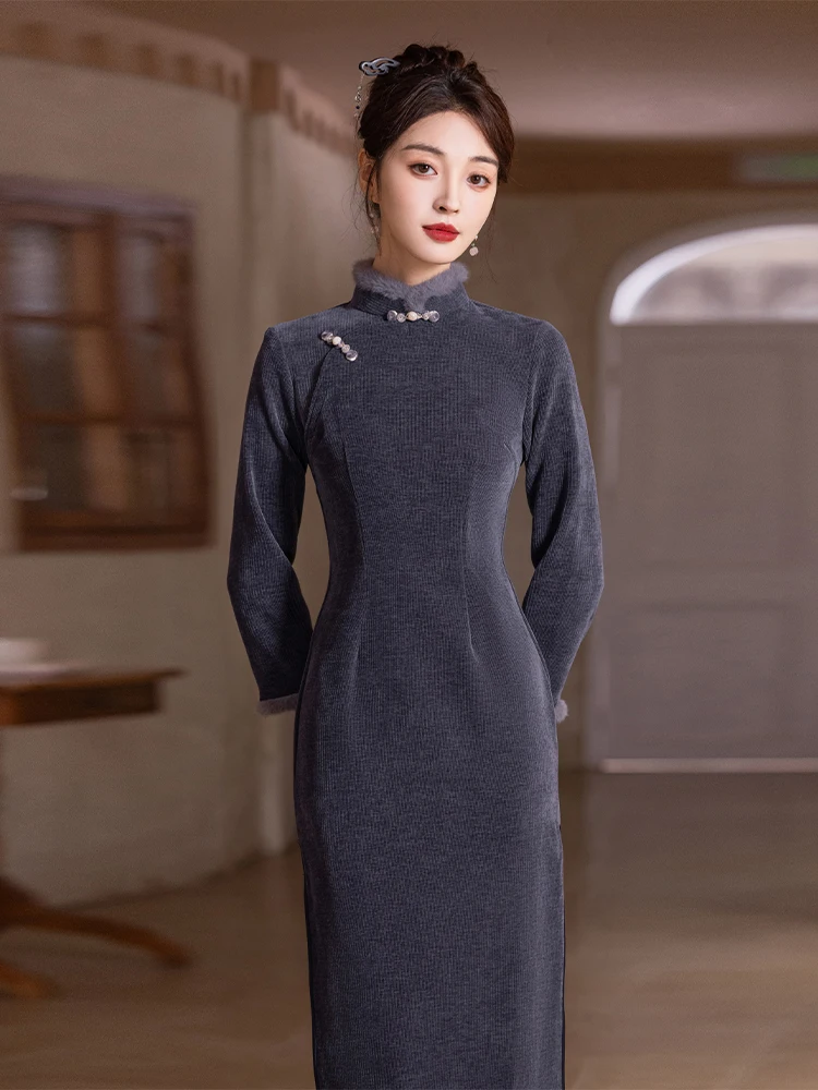 

Утепленное женское пальто Young Sle с длинными рукавами и ретро-дизайном, на флисовой подкладке, для повседневной носки, осенне-зимняя мода