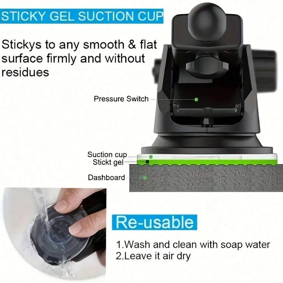 

Sticky Gel Suction Cup Car Phone Mount For Dashboard Air Vent Universal Holder