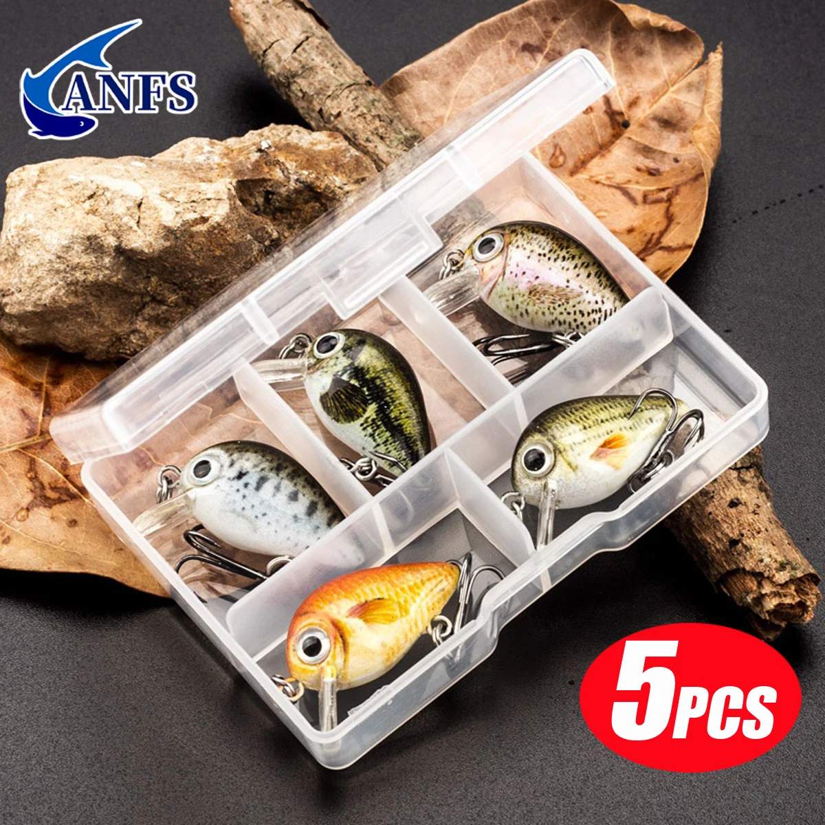 5pcs Mini Fishing Lures Set Lifelike Crank Baits Artificial Baits Swimbait with Tackle Box