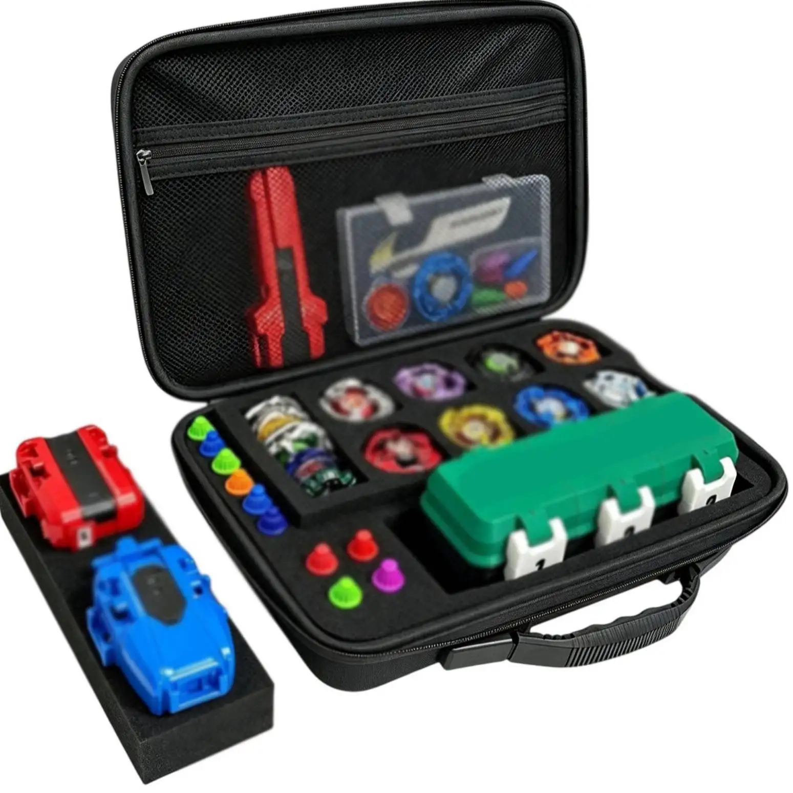 Gyro Battle Storage Case 9-15 Slots Portable Organizer With Hand Strap For Rotating Tops Toys ABS Plastic Black Blue Red