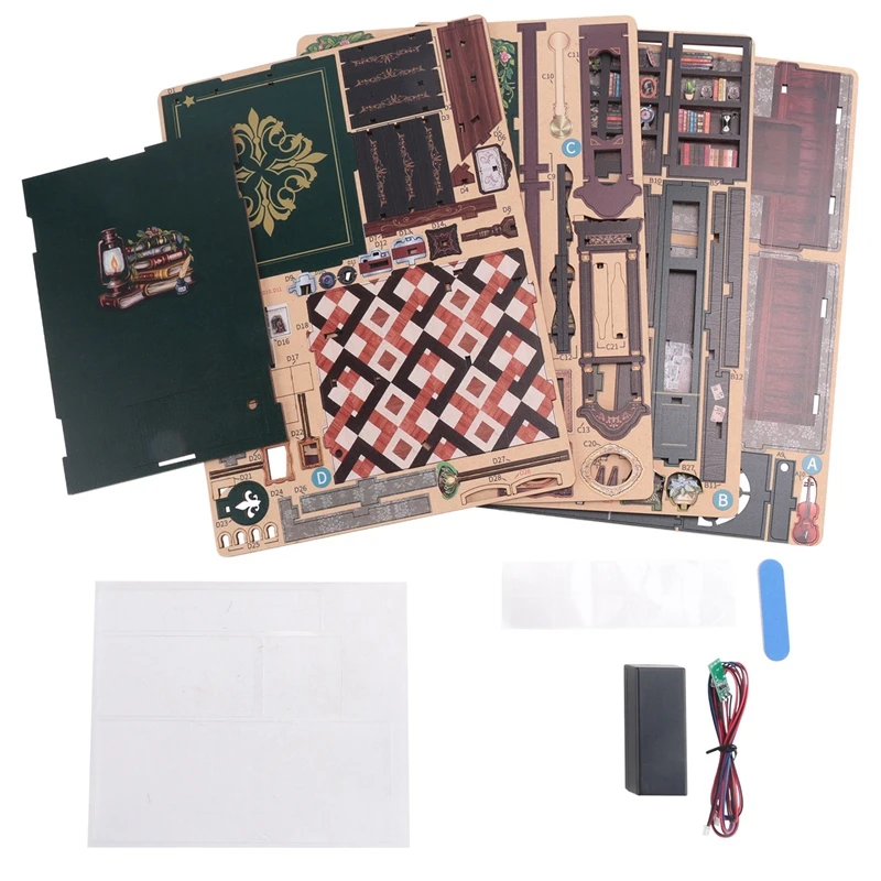 

DIY Book Nook Owl Bookstore Kit, 3D Wooden Puzzle Bookend For Bookshelf Decor, With Light Model Kits For Adults