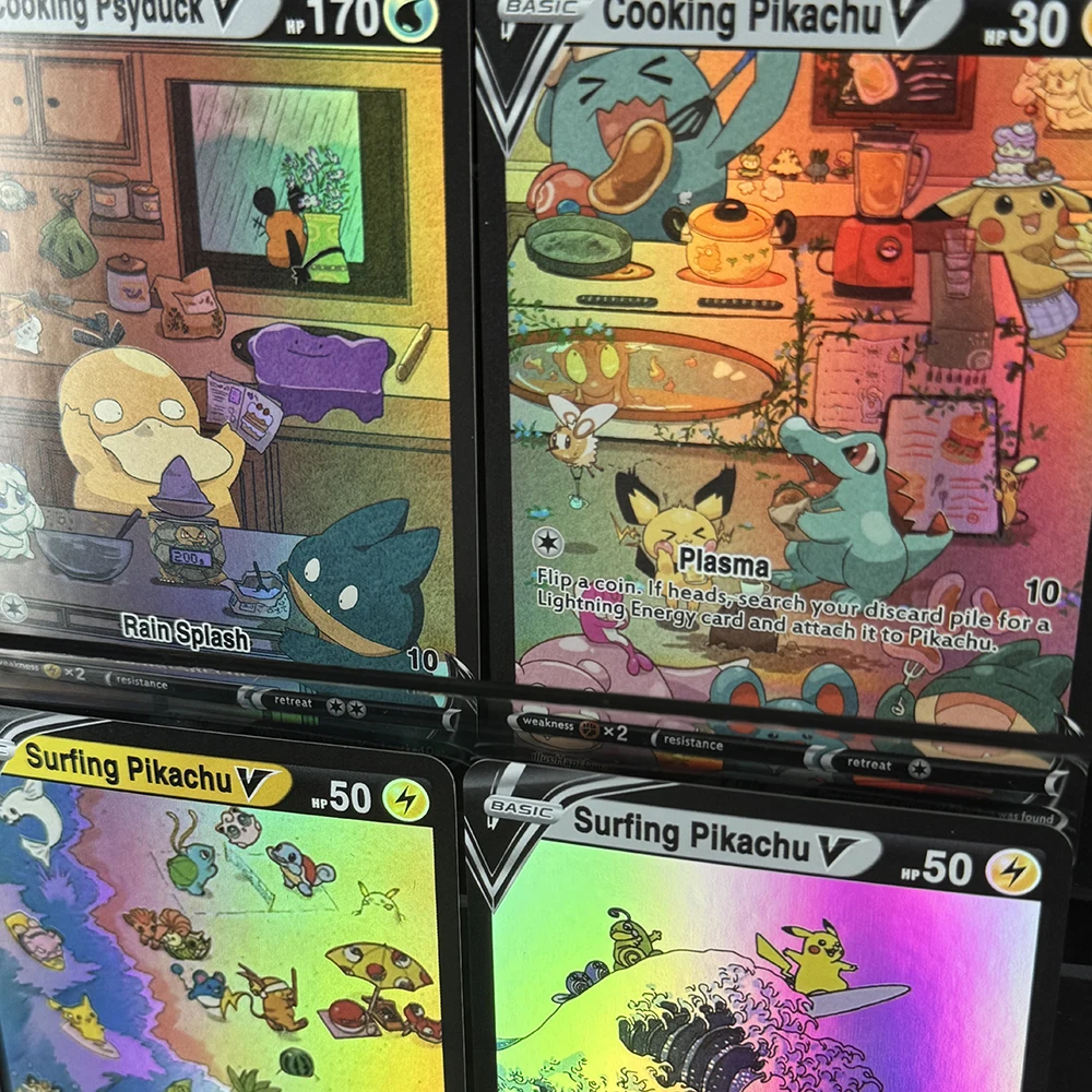 Picture 6: 6Pcs/set PTCG World Series Color Flash Cards Pichu Gengar Totodile Diy Self Made Classic Game Anime Collection Cards Gift Toys