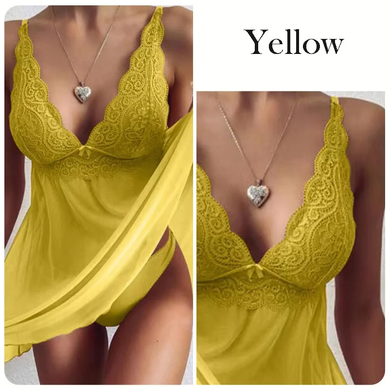 ثوب نوم نسائي شفاف من الدانتيل ، ملابس داخلية مثيرة ، بيجامات إغراء ، ملابس مريحة ، طقم من قطعتين ، جديد #5