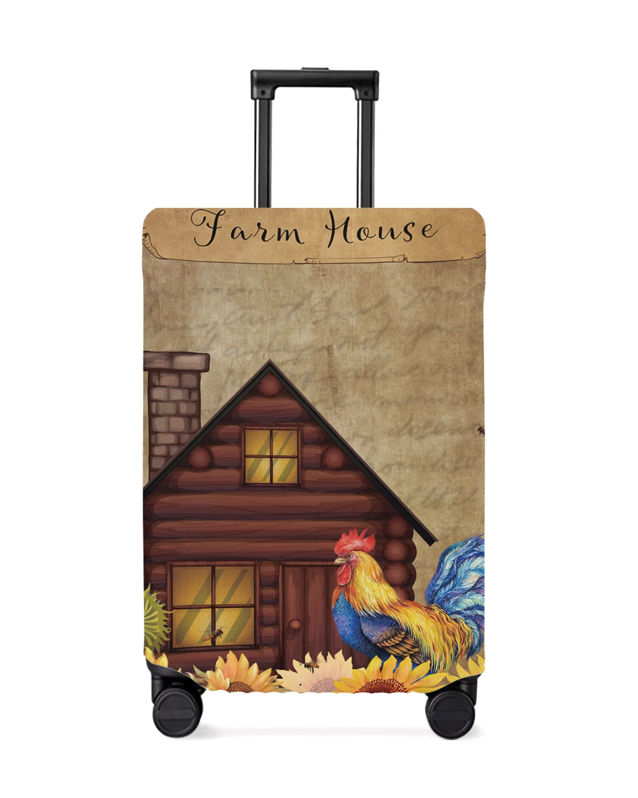 

Farm Sunflower Rooster Vintage Travel Luggage Protective Cover for Travel Accessories Suitcase Elastic Dust Case Protect Sleeve