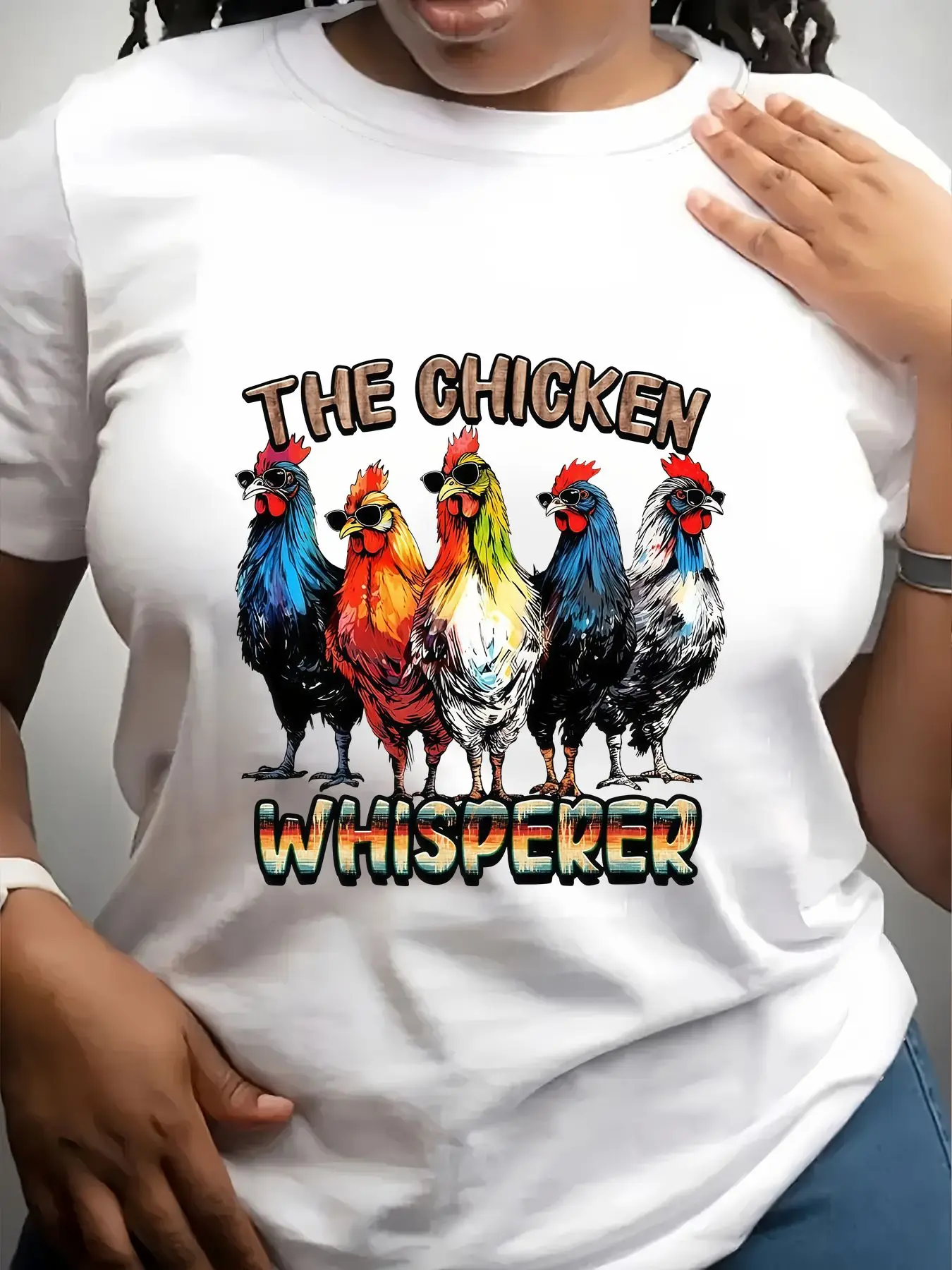 Women's Trendy Crew Neck T-Shirt the Chicken Whisperer Rooster Graphic Print Suitable for Casual Sportswear
