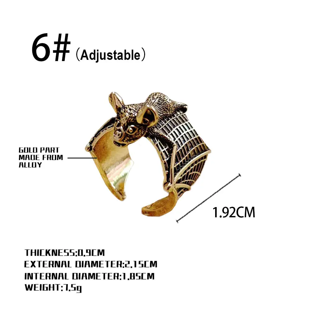 Gothic Bat Vampire Ring for Women Men, Adjustable Halloween Punk Band, Dark Animal Charm Jewelry, Christmas Party Accessory Gift
