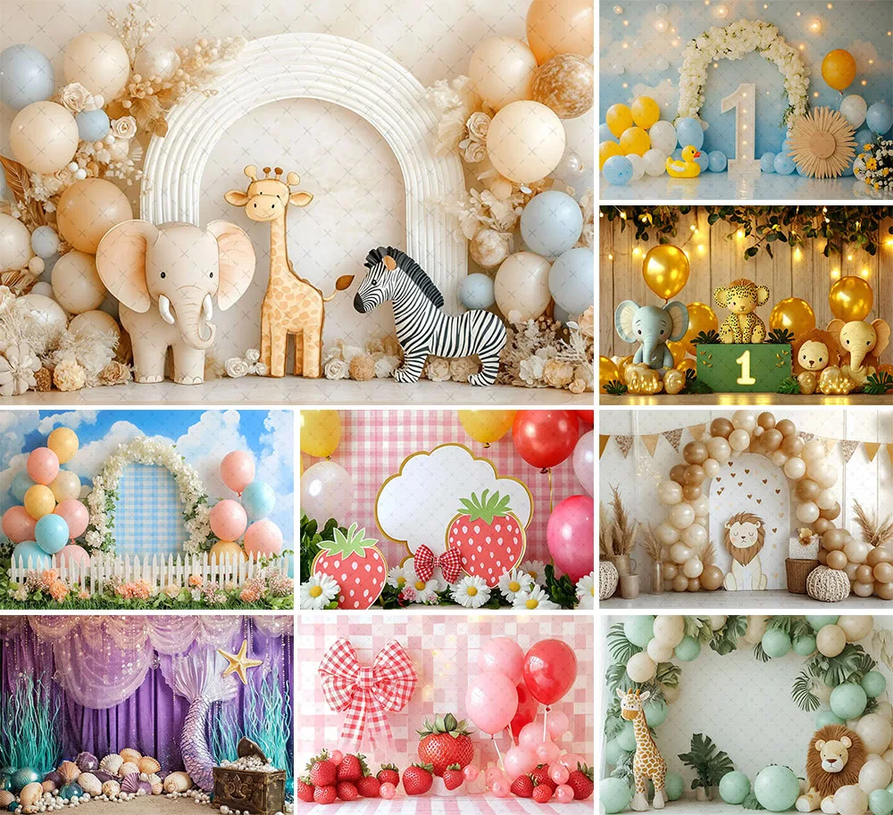 Mehofond Fotografie Hintergrund Dschungel Tiere Erdbeere Luftballons Kinder Geburtstag Kuchen Zerschlagen Porträt Dekor Hintergrund Foto Studio