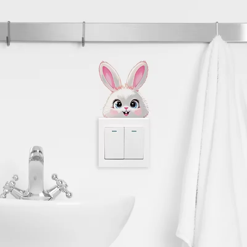 1 Decorative Light Switch Decal – Easter Self-Adhesive, Waterproof, and Removable Sticker Featuring a Cute Smiling Rabbit Design