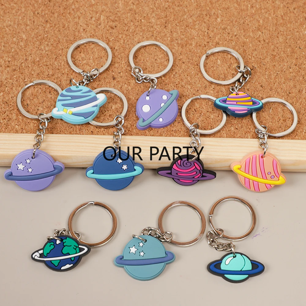 10 Uds. Llavero de PVC con forma de planeta y estrella, colgante para mochila para niños, tema del espacio exterior, recuerdos de fiesta de cumpleaños, Baby Shower, Pinata Goodie Bag