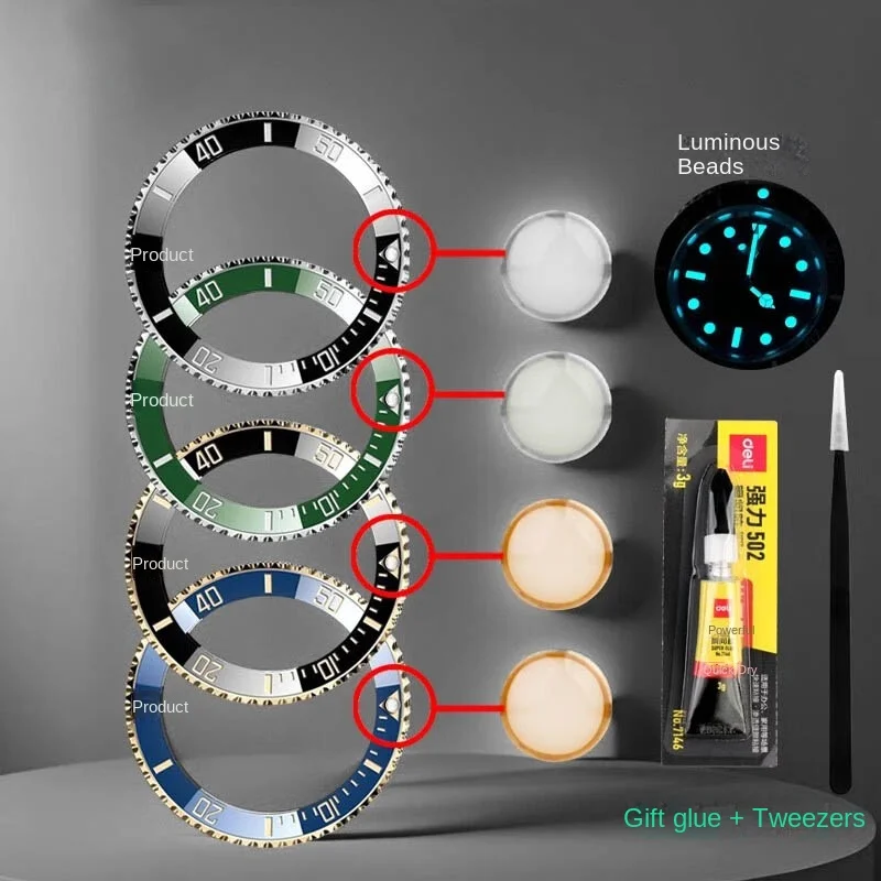 

For Ro-lex Ghost King Blue Green Black Water Ghost Night Pearl Gemstone Watch Ceramic Outer Ring Luminous Bead Accessories