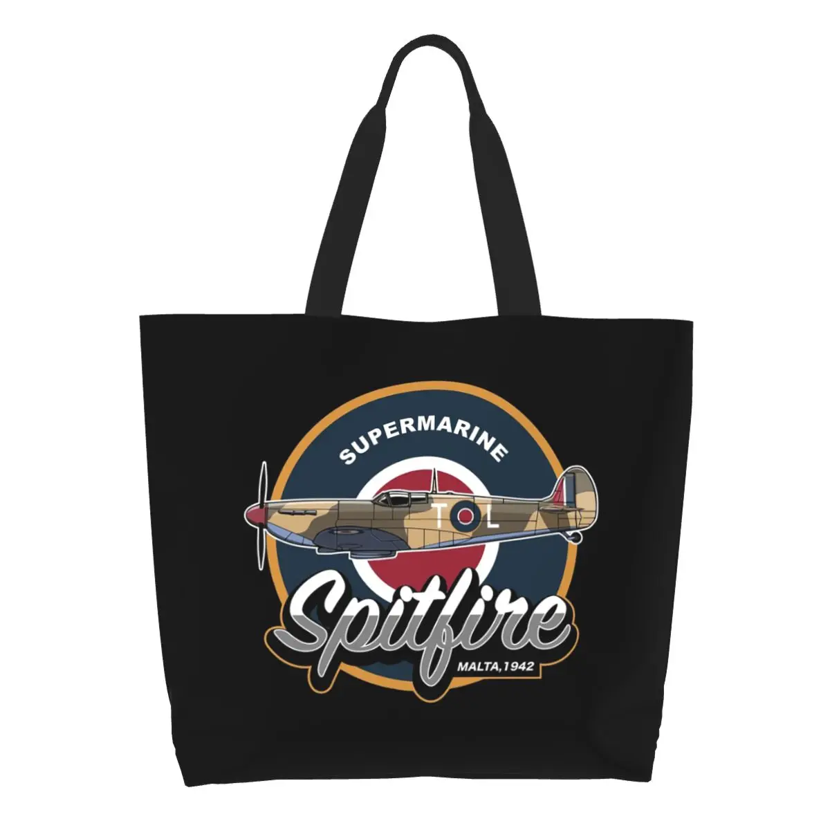 RAF Supermarine Spitfire Fighter Aircraft Plane Airplane Shopping Tote Bag Canvas Shoulder Bag Shopper Grocery Handbag for Women