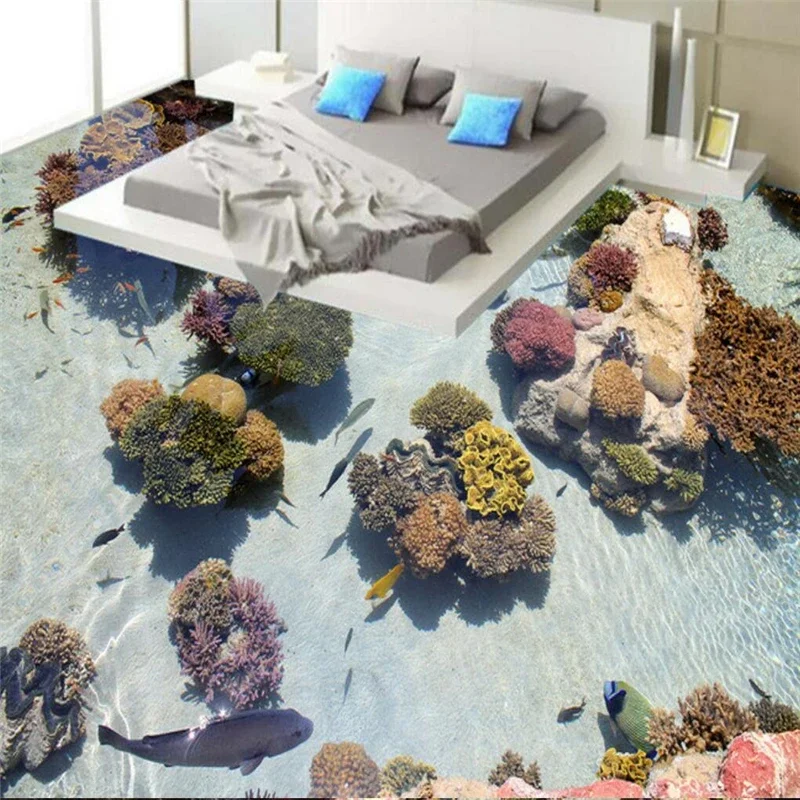 beibehang Beach murals wall stickers 3D flooring wallpaper floor for living room PVC floor self-adhesive wall papers home decor