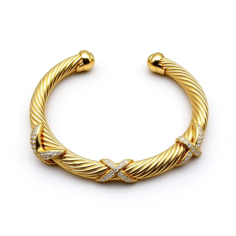 7mm Twisted Cable Cuff Bangle Bracelet forWomen, Double X Shaped Stations with PaveCubic Zirconia, Gold Tone Alloy Open WireBangle, Bold Chic Stackable, Double X CrossDesign, Statement Piece, Daily Wear, Perfect Giftfor Her Women Ladies, Great Birthd
