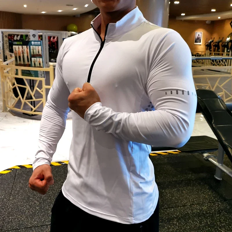 Quick Dry Running Shirt Men T-shirt Long Sleeve Compression Shirts Gym T-shirt Fitness Sport Cycling zipper Shirt Men Rashgard