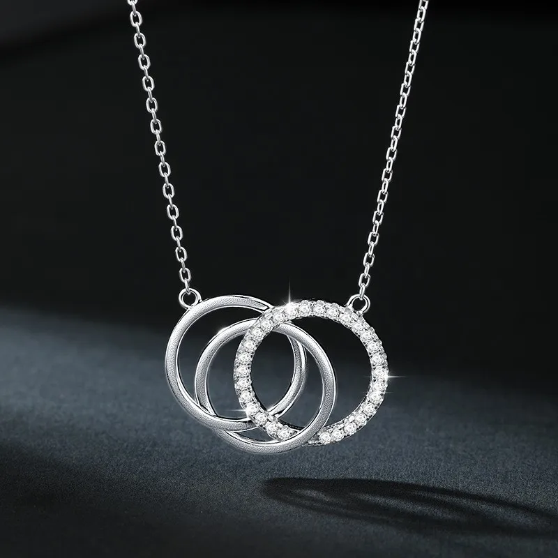 

ZFSILVER Fashion Trendy Classic s925 Silver Moissanite Design 3 Circle Necklace For Charms Women Accessories Jewelry Gift BTN022