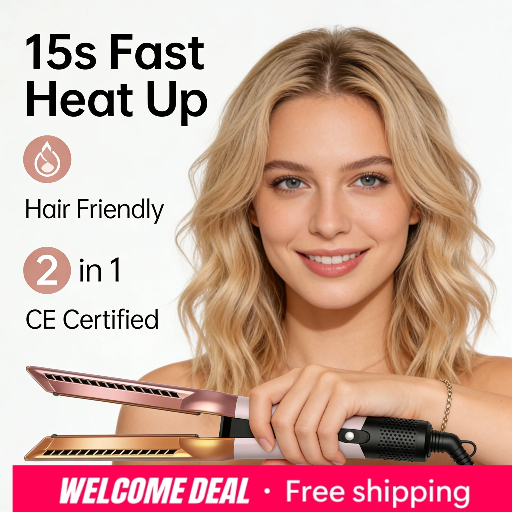Nuoying 2-in-1 Haarglätter und Föhn mit Negativionen-Technologie, Schnelle Aufheizung, Salon-Styling für Glattes Haar, Versand aus Europa