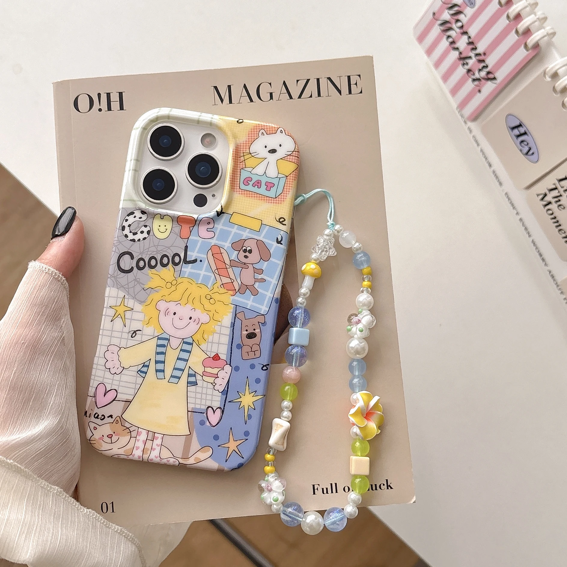 

Comic Cartoon Cool Girl Phone Case For iPhone 16 ProMax 15 14 13Pro Max Shockproof Back Cover Shell with Wrist Rope Short Strap