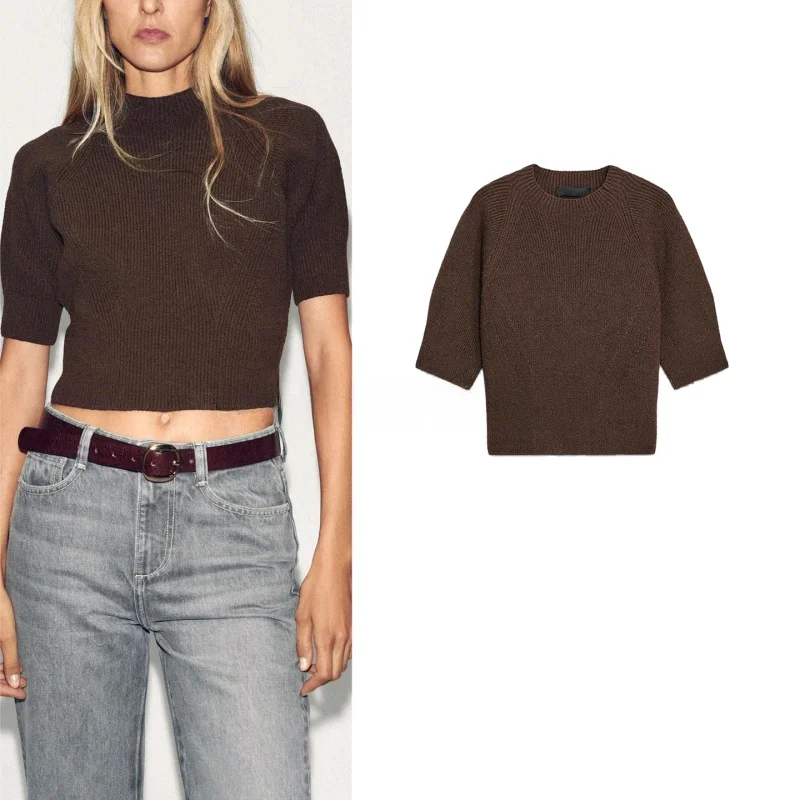 

Lazy Sle ort Sve round Ne Knitted Top Women's Casual Faion Autumn New Arrival Polyester Fiber Knot Design
