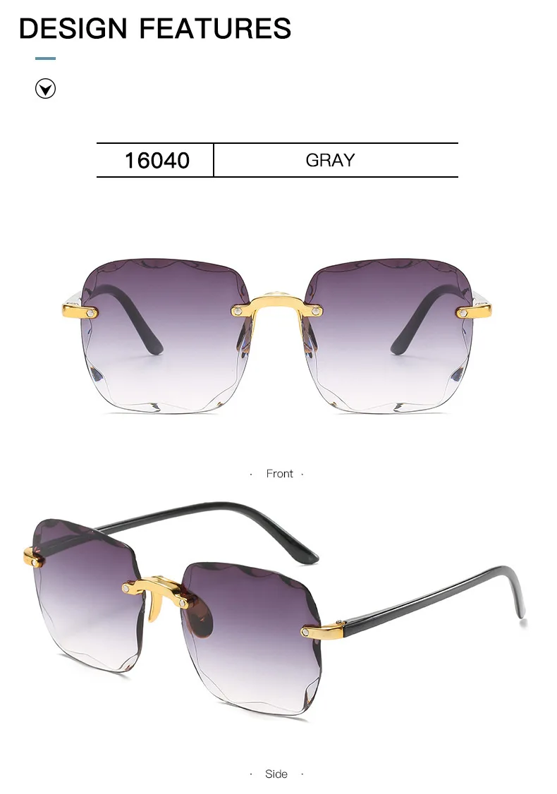 Sonnenbrillen für Damen, randlose Sonnenbrillen mit Diamantschliff-Gläsern, Markendesigner Ocean Shades Vintage Damenbrillen, Eyewear – Detail 9