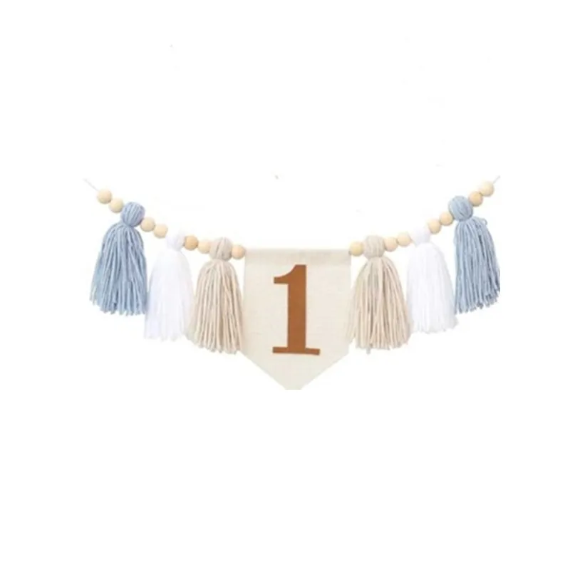 1PC 1st Kids Birthday Pink Highchair Garland One Party Blue Cream Banner Backdrops Decoration Burlap First Flag Hanging