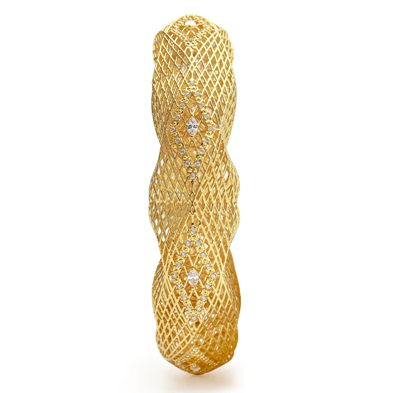 IVOG Creative Hollow Mesh Spike Wavy Chunky Bangle Women Fashion Sparkly Cubic Zircon Rhombus Bracelet Jewelry