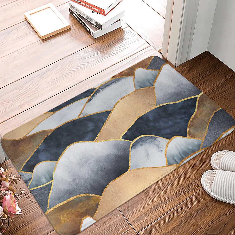 40cmx60cm Cute Print Floor Mat Bathroom Ground Mat Slip Door Bath Pad Rug Living Room Carpet golden Black Mountain peaks Marble