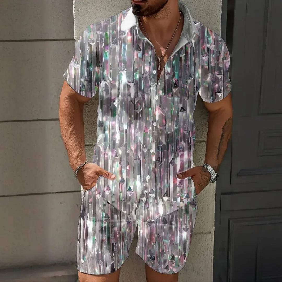 Fashion Gradient Men's Shirt Set 3D Print Short Sleeve Shirt Top Outdoor Shorts Hawaii Summer Men's Clothing Two Piece Set
