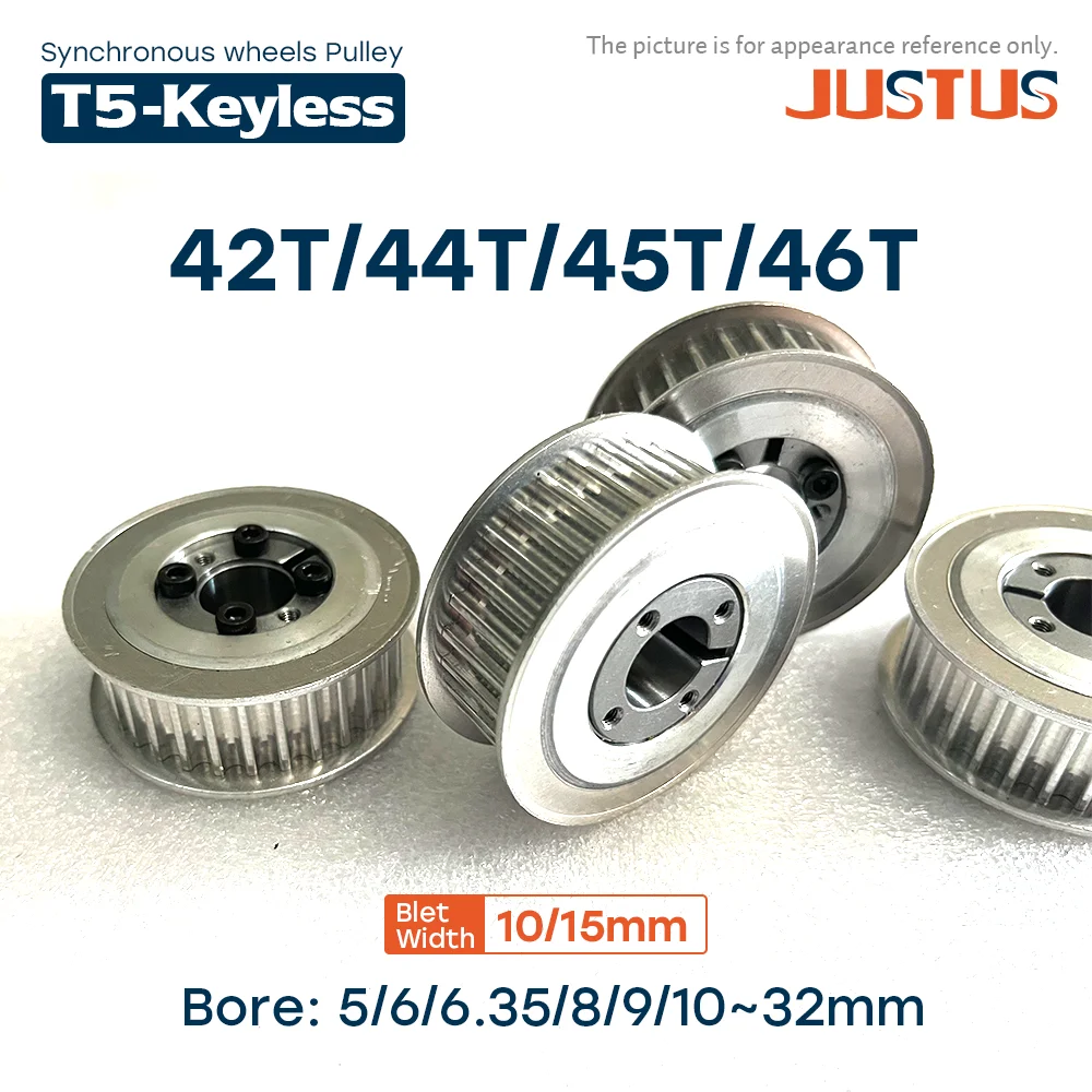 

Шкив ГРМ с трапециевидными зубьями, отверстие втулки без ключа, 5–32 мм, синхронное колесо для ремня T5, ширина 10, 15 мм, 42 т, 44 т, 45 т, 46 т