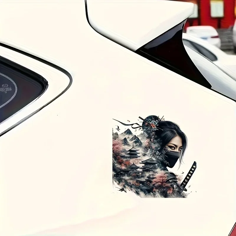 Japanese Samurai Sakura Mountain 6 Inch Vinyl Sticker Waterproof Self Adhesive Decal for Car Truck Motorcycle Window Wall Decor