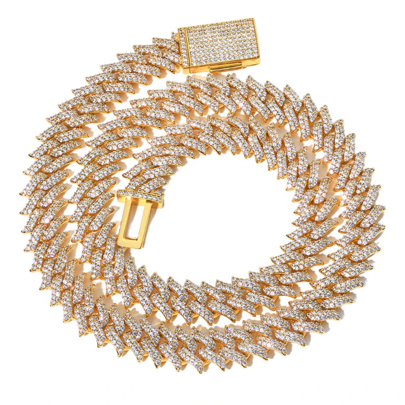 

15mm Barbed Thorn Cuban Link Necklace for Men, 18K Gold-Plated with Full-Inlaid Zircons, Trendy Hip-Hop Fashion Jewelry